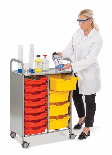 Callero Plus Double Column Tray Cart in Silver (44) w/ 75mm Castors No Trays or Runners